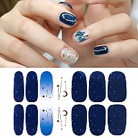 Silpecwee 16 Sheets Nail Wraps Nail Polish Strips For Women Glitter Sequin Star Moon Gold Foil Nail Stickers Self Adhesive Nail