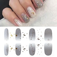 Silpecwee 16 Sheets Nail Wraps Nail Polish Strips For Women Glitter Sequin Star Moon Gold Foil Nail Stickers Self Adhesive Nail