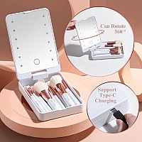 Bsmall Travel Makeup Brush Set Foundation Powder Concealers Eye Shadows Makeup Set With Led Light Mirror 14 Pcs White