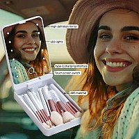 Bsmall Travel Makeup Brush Set Foundation Powder Concealers Eye Shadows Makeup Set With Led Light Mirror 14 Pcs White