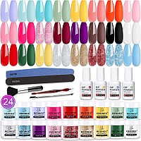 Rednee 33Pcs Nail Dip Powder Kit Starter Set 24 Summer Colors Classic Pink White With Dipping Powder 14 Essential Liquid Set