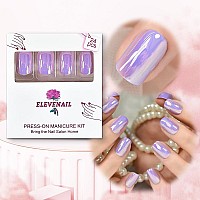 Elevenail Press On Nails Glossy Short Squoval Stick On Fake Nails Salon Diy Acrylic Manicure Reusable Magic Pink Purple Chrome F