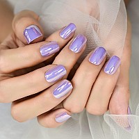 Elevenail Press On Nails Glossy Short Squoval Stick On Fake Nails Salon Diy Acrylic Manicure Reusable Magic Pink Purple Chrome F