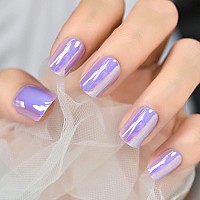 Elevenail Press On Nails Glossy Short Squoval Stick On Fake Nails Salon Diy Acrylic Manicure Reusable Magic Pink Purple Chrome F