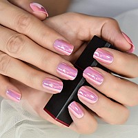 Elevenail Press On Nails Glossy Short Squoval Stick On Fake Nails Salon Diy Acrylic Manicure Reusable Magic Pink Chrome False Ac