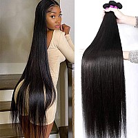 Younsolo Straight Bundles Human Hair 3 Bundles 20 22 24 Inches Straight Hair Bundles Brazilian Virgin Hair Natural Black Color B