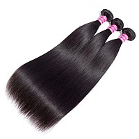 Younsolo Straight Bundles Human Hair 3 Bundles 20 22 24 Inches Straight Hair Bundles Brazilian Virgin Hair Natural Black Color B