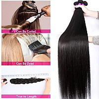 Younsolo Straight Bundles Human Hair 3 Bundles 20 22 24 Inches Straight Hair Bundles Brazilian Virgin Hair Natural Black Color B