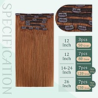 Fshine Clip In Hair Extensions 7Pcs Crimson Seamless Remy Human Hair Extensions Clip Ins Double Weft Straight Natural Hair 120G