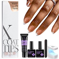 Btartboxnails French Gel Nail Kit French Tip Press On Nails Brown Short Almond Xcoattips Preapplied Tip Primer Base Coat Fa