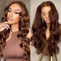 Missjay 26 Inch Chocolate Brown Lace Front Wig 13X4 Hd Lace Front Wigs Human Hair Body Wave Lace Front Wigs Human Hair Wigs For