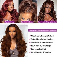 Missjay 26 Inch Chocolate Brown Lace Front Wig 13X4 Hd Lace Front Wigs Human Hair Body Wave Lace Front Wigs Human Hair Wigs For