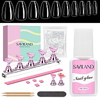 Saviland Fastdrying Nail Glue Nail Holder For Press On Nails Super Strong False Nail Glue With Brush 500 Pcs Short Nail Tips W