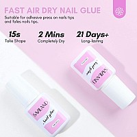 Saviland Fastdrying Nail Glue Nail Holder For Press On Nails Super Strong False Nail Glue With Brush 500 Pcs Short Nail Tips W