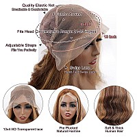 MEIKING Highlight Ombre Lace Front Wig Human Hair Pre Plucked 13x4 HD Transparent 4/27 Honey Blonde Lace Frontal Wigs with Baby Hair 150% Density Colored Body Wave Lace Front Wigs Human Hair for Black Women 22 Inch