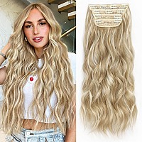 Alxnan Clip In Long Wavy Synthetic Hair Extension 20 Inch Beach Blonde 4Pcs Thick Hairpieces Fiber Double Weft Hair For Women