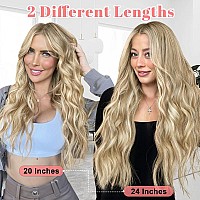 Alxnan Clip In Long Wavy Synthetic Hair Extension 20 Inch Beach Blonde 4Pcs Thick Hairpieces Fiber Double Weft Hair For Women