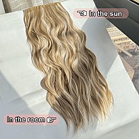 Alxnan Clip In Long Wavy Synthetic Hair Extension 20 Inch Beach Blonde 4Pcs Thick Hairpieces Fiber Double Weft Hair For Women