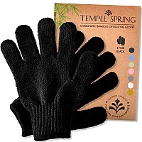 Temple Spring Exfoliating gloves - Bamboo BathShower gloves, Bath gloves for Shower Exfoliating and Ingrown HairDead Skin Remover - Natural (Black) - Exfoliator Mitt Scrub gloves