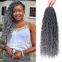 Goddess Locs Crochet Hair 18 Inch 7 Packs Ombre Gray Faux Locs Crochet Hair For Women Pre Looped Soft River Locs Crochet Hair Wi