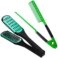 Chengu 2 Pcs Boar Bristles Doublesided Brush And Flat Iron Comb For Hair Straightening Styling And Detangling Knotty Hair Bl