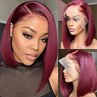 Keytac 99J Burgundy Lace Front Bob Wigs Human Hair For Black Women Short Straight 13X4 Hd Lace Frontal Bob Wig Pre Plucked With