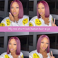 Keytac 99J Burgundy Lace Front Bob Wigs Human Hair For Black Women Short Straight 13X4 Hd Lace Frontal Bob Wig Pre Plucked With