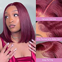 Keytac 99J Burgundy Lace Front Bob Wigs Human Hair For Black Women Short Straight 13X4 Hd Lace Frontal Bob Wig Pre Plucked With