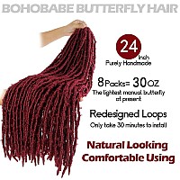 24 Inch Light Weight Butterfly Locs Crochet Hair 8 Packs Long Burgundy Distressed Butterfly Faux Locs Crochet Hair 118Bug