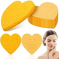 60 Pieces Facial Sponges with Container, Heart Shape Compressed Face Sponge Natural Sponge Pads for Washing Face Cleansing Exfoliating Esthetician Makeup Removal (Yellow)