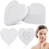 60 Pieces Facial Sponges with Container, Heart Shape Compressed Face Sponge Natural Sponge Pads for Washing Face Cleansing Exfoliating Esthetician Makeup Removal (White)