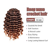 Toyotree Deep Twist Crochet Hair 12 Inch 8 Packs Ombre Brown Midlength Curly Deep Wave Crochet Hair Synthetic Ocean Wave Bra