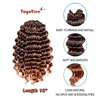 Toyotree Deep Twist Crochet Hair 12 Inch 8 Packs Ombre Brown Midlength Curly Deep Wave Crochet Hair Synthetic Ocean Wave Bra