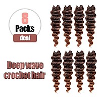 Toyotree Deep Twist Crochet Hair 12 Inch 8 Packs Ombre Brown Midlength Curly Deep Wave Crochet Hair Synthetic Ocean Wave Bra