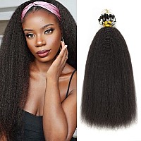 Microloop Hair Extensions Real Human Hair For Black Women 100 Strands 22Inch Natural Black 1B Kinky Straight Micro Links Hair E