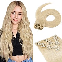 Benehair Clip In Hair Extensions Real Human Hair Blonde Hair Extensions Clip In Human Hair 24Inch Long Straight Remy Natural Ful