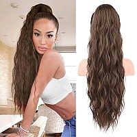 FLUFYMOOZ Ponytail Extension, 26 Inch Drawstring Ponytail Hair Extensions for Women,Long Curly Wavy Ponytail Natural Wavy Synthetic Hairpiece for Women Daily Use party (26 Inch Medium Brown with Medium Auburn)