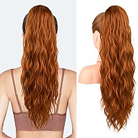 Flufymooz Ponytail Extension, 26 Inch Drawstring Ponytail Hair Extensions for Women,Long Curly Wavy Ponytail Natural Wavy Synthetic Hairpiece for Women Daily Use party (26 Inch Copper Red)