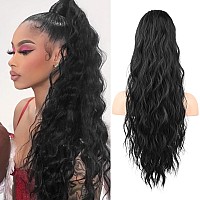 Flufymooz Ponytail Extension 26 Inch Drawstring Ponytail Hair Extensions For Womenlong Curly Wavy Ponytail Natural Wavy Synthe