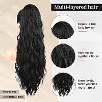 Flufymooz Ponytail Extension 26 Inch Drawstring Ponytail Hair Extensions For Womenlong Curly Wavy Ponytail Natural Wavy Synthe