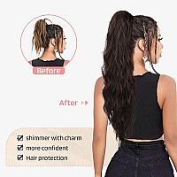 Flufymooz Ponytail Extension 26 Inch Drawstring Ponytail Hair Extensions For Women Long Curly Wavy Ponytail Natural Wavy Synth