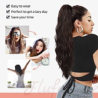 Flufymooz Ponytail Extension 26 Inch Drawstring Ponytail Hair Extensions For Women Long Curly Wavy Ponytail Natural Wavy Synth