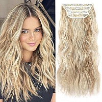 Clip In Long Wavy Synthetic Hair Extension 20 Inch 4Pcs Dark Golden Mix Beige Blonde Highlights Hairpieces Thick Double Weft Hai