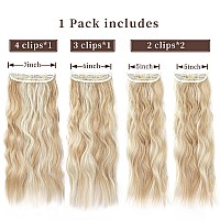 Clip In Long Wavy Synthetic Hair Extension 20 Inch 4Pcs Dark Golden Mix Beige Blonde Highlights Hairpieces Thick Double Weft Hai