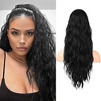 Flufymooz Ponytail Extension, 22 Inch Drawstring Ponytail Hair Extensions for Women,Long Curly Wavy Ponytail Natural Wavy Synthetic Hairpiece for Women Daily Use party (22 Inch Natural Black)