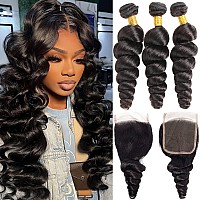 Loose Wave Bundles With Closure 22 24 2620 Inch Loose Wave Human Hair Bundles Loose Deep Wave Hair 3 Bundles With 4X4 Lace Cl