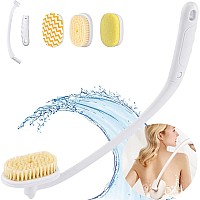 Celestite 20 Long Handle Shower Brush For Body Back Scrubber For Shower With 3 Pcs Brush Heads Exfoliation And Improved Ski