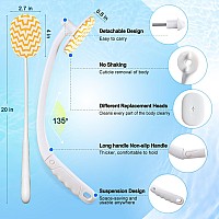 Celestite 20 Long Handle Shower Brush For Body Back Scrubber For Shower With 3 Pcs Brush Heads Exfoliation And Improved Ski