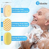 Celestite 20 Long Handle Shower Brush For Body Back Scrubber For Shower With 3 Pcs Brush Heads Exfoliation And Improved Ski