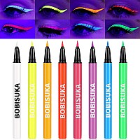 BOBISUKA 8 Colors UV Glow Neon Liquid Eyeliner Set, Matte Colored Eyeliners Pen, Colorful Waterproof Smudge-proof Pigmented Graphic Liners, Delineadores de Colores Para Ojos Eye Makeup Gift Kit